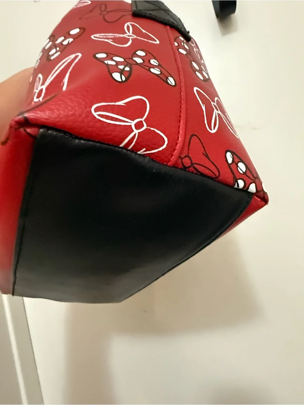 Disney Red Satchel with Black Handles and Bow Print